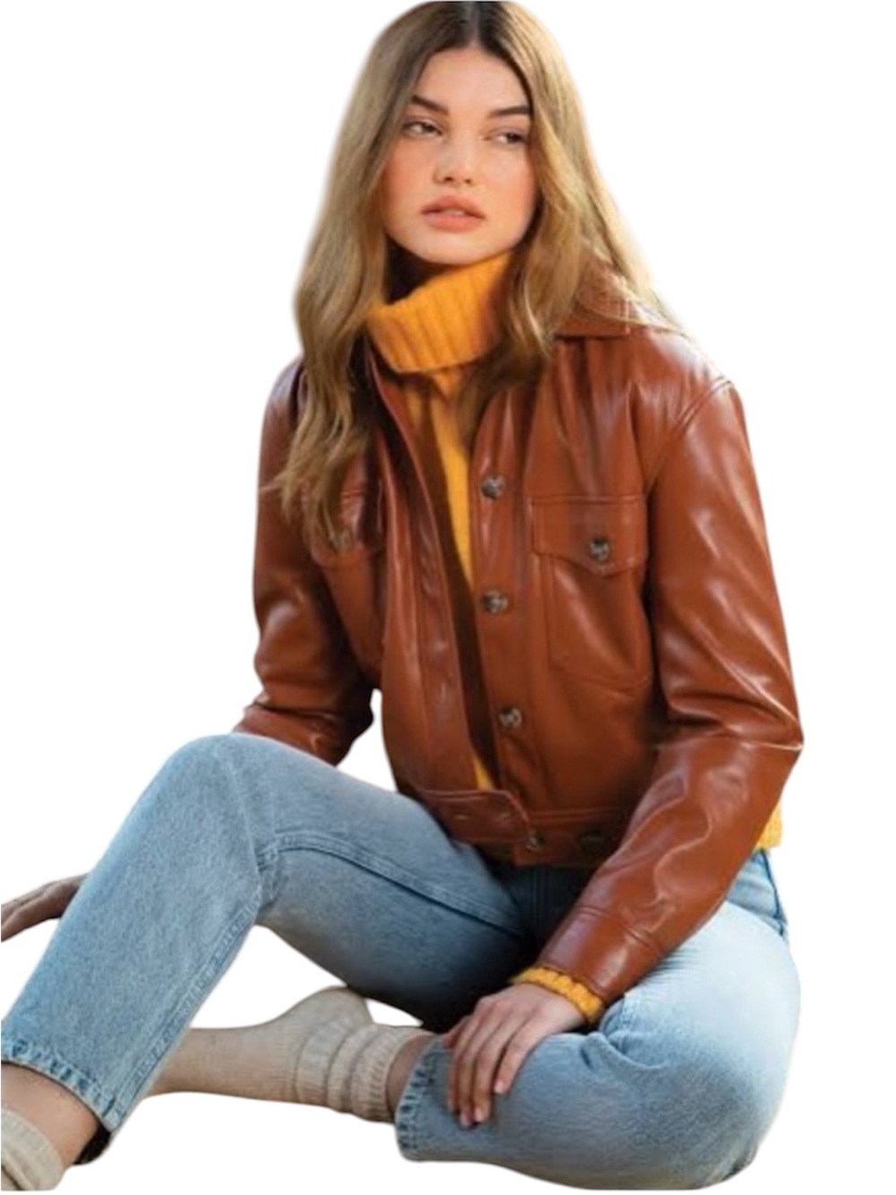 Bagatelle Women's Rust Brown Faux Leather Button-Up Jacket